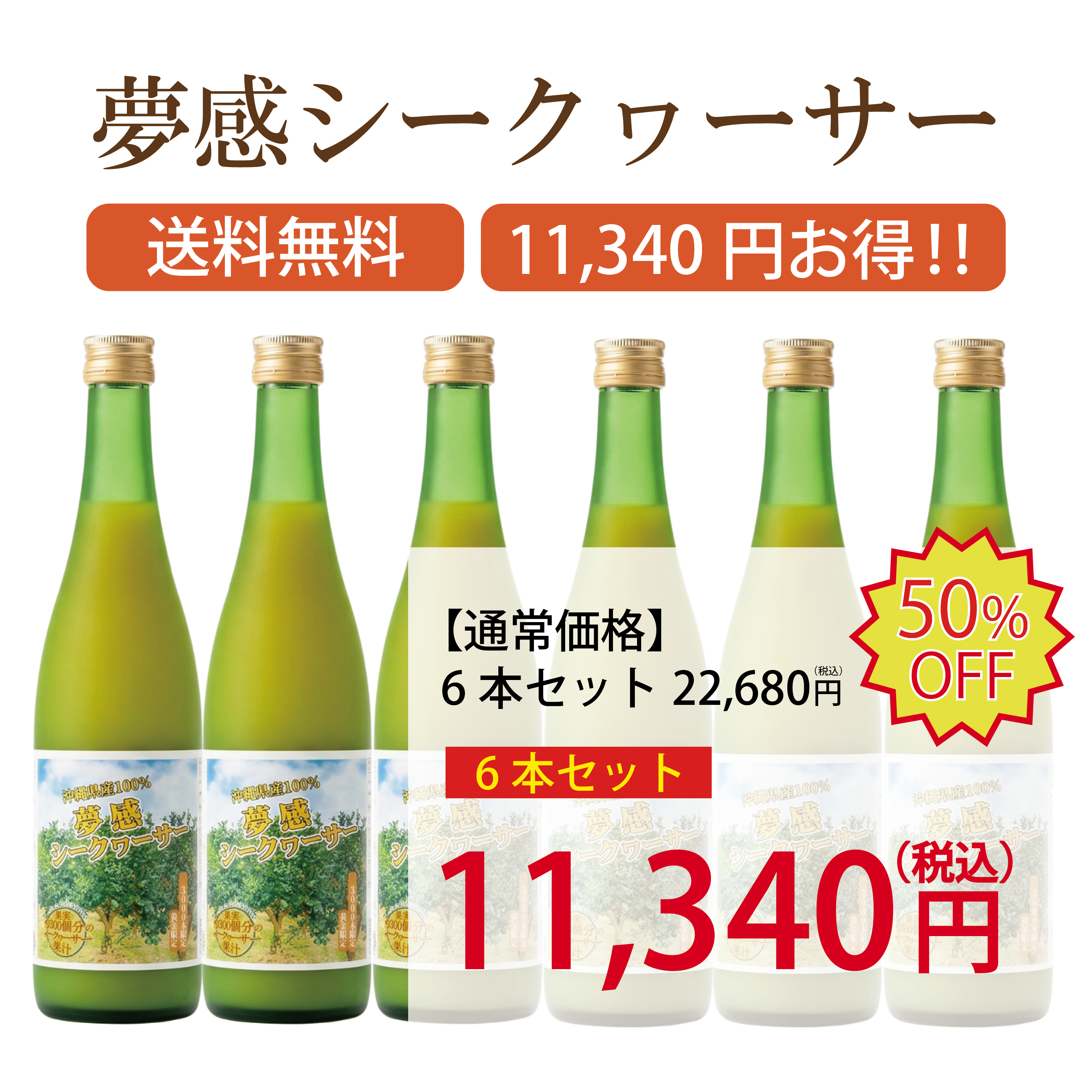 沖縄県産夢感シークヮーサー6本セット【送料無料】